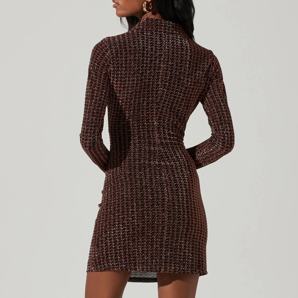 ASTR The Label - Nia Copper Metallic Houndstooth Mini Dress | Small |NWOT / New - Picture 4 of 8